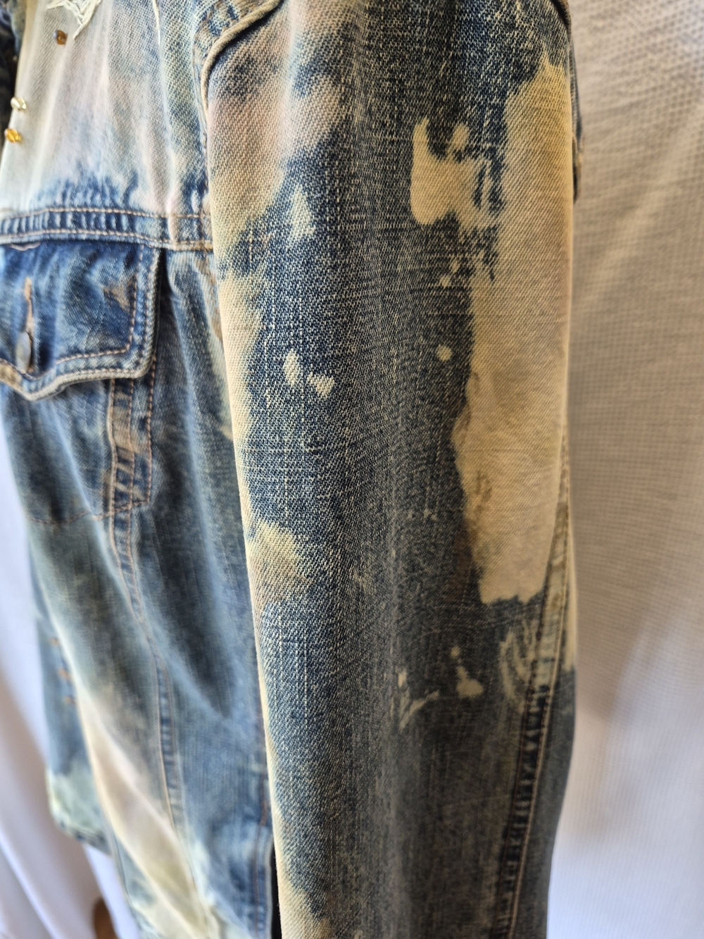 Upcycled Y2K Blue and Cream Embellished Denim Jacket - Picture 8 of 16